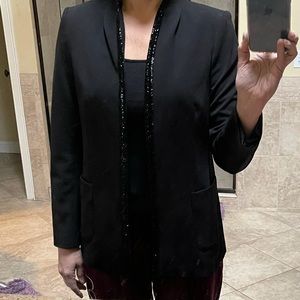 Calvin Klein Women Size 10 Black Open Scuba Embellished Beaded Blazer Jacket NEW